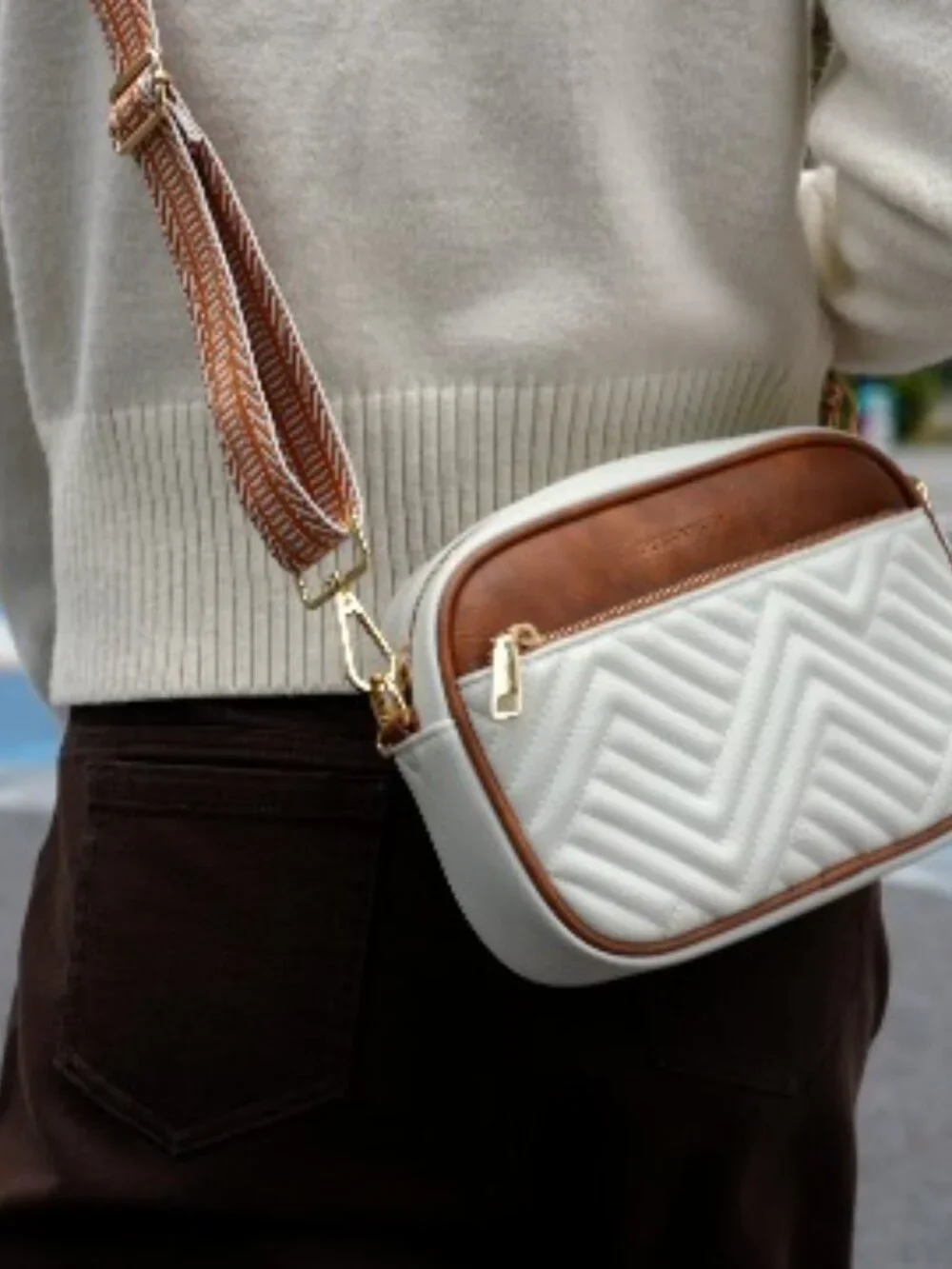 Quilted Vegan Leather Crossbody Bag with Wide Strap